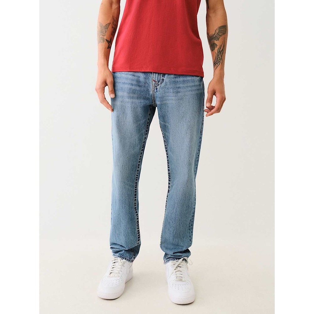 True Religion Slim Natural Mens Jeans Size 44 Medium Wash Red Stitch